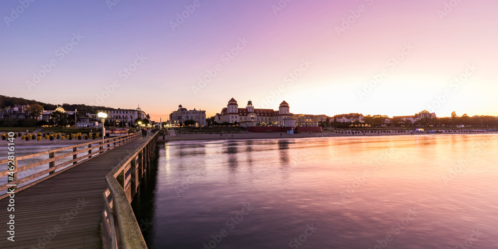 Germany, Mecklenburg-West Pomerania, Rugen Island, Binz, Ostseebad, Pier and sea at sunset Germany, Mecklenburg-West Pomerania, Rugen Island, Binz, Ostseebad, Pier and sea at sunset