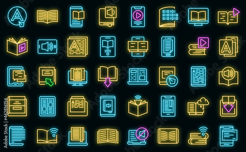 Digital reading icons set outline vector. Library book. Audiobook publishing