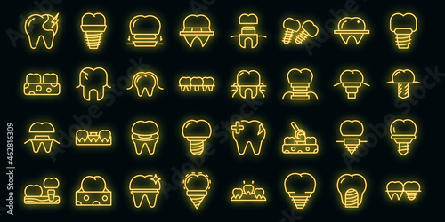 Dental implant icons set outline vector. Surgery jaw. Medicine screw