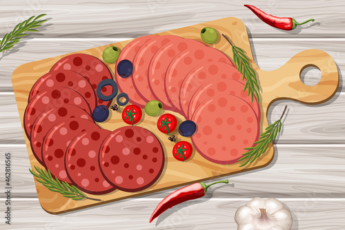 Platter of cold meats salami and pepperoni on the table background
