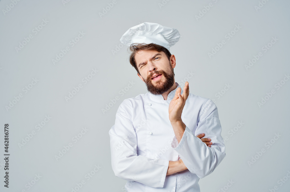 Man Chef uniform Cooking emotions posing studio Man Chef uniform Cooking emotions posing studio