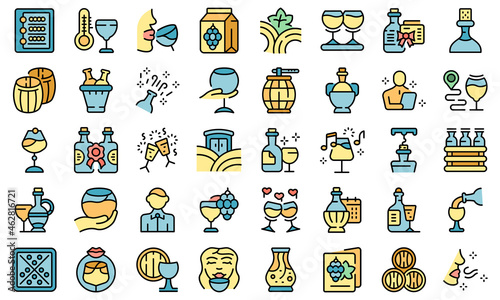 Sommelier party icons set outline vector. Champagne hand. Wine cheers