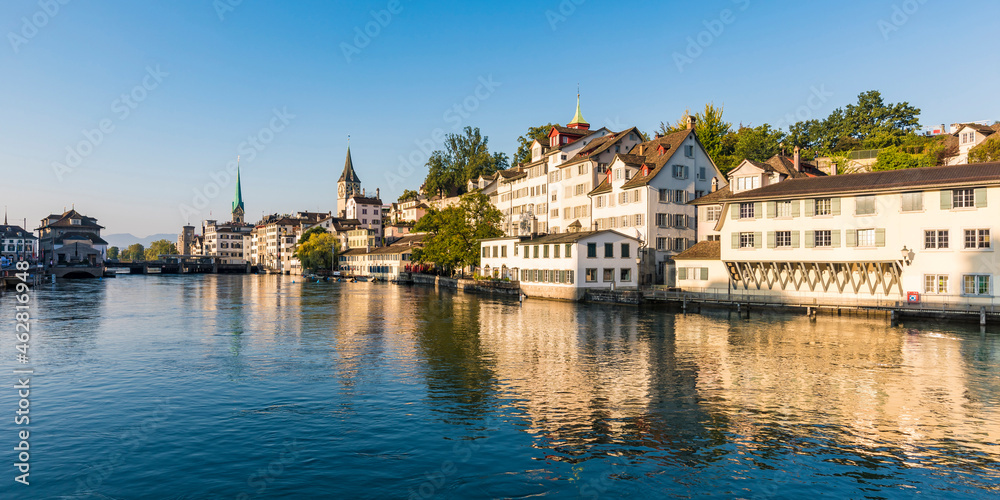 Switzerland, Canton of Zurich, Zurich, Limmat river and waterfront buildings ofÔøΩSchipfeÔøΩdistrict Switzerland, Canton of Zurich, Zurich, Limmat river and waterfront buildings ofÔøΩSchipfeÔøΩdistrict