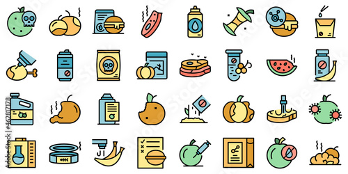 Food contamination icons set outline vector. Spoiled rotten. Virus touch
