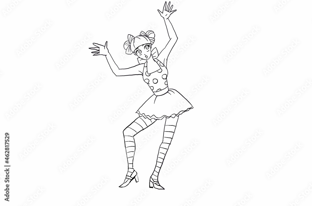Illustration of a comedienne dancing Illustration of a comedienne dancing