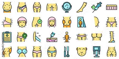 Liposuction icons set outline vector. Women waist. Belly body