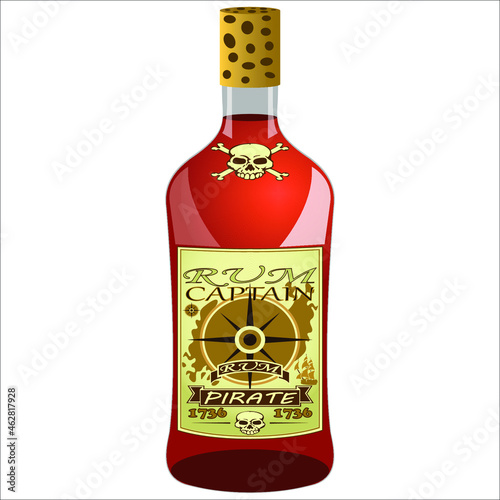 glass bottle pirate rum on white background vector