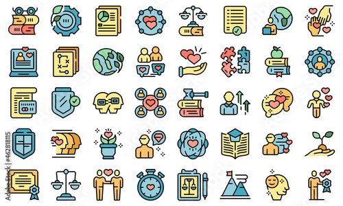 Social responsibility icons set outline vector. Community friend. Care service