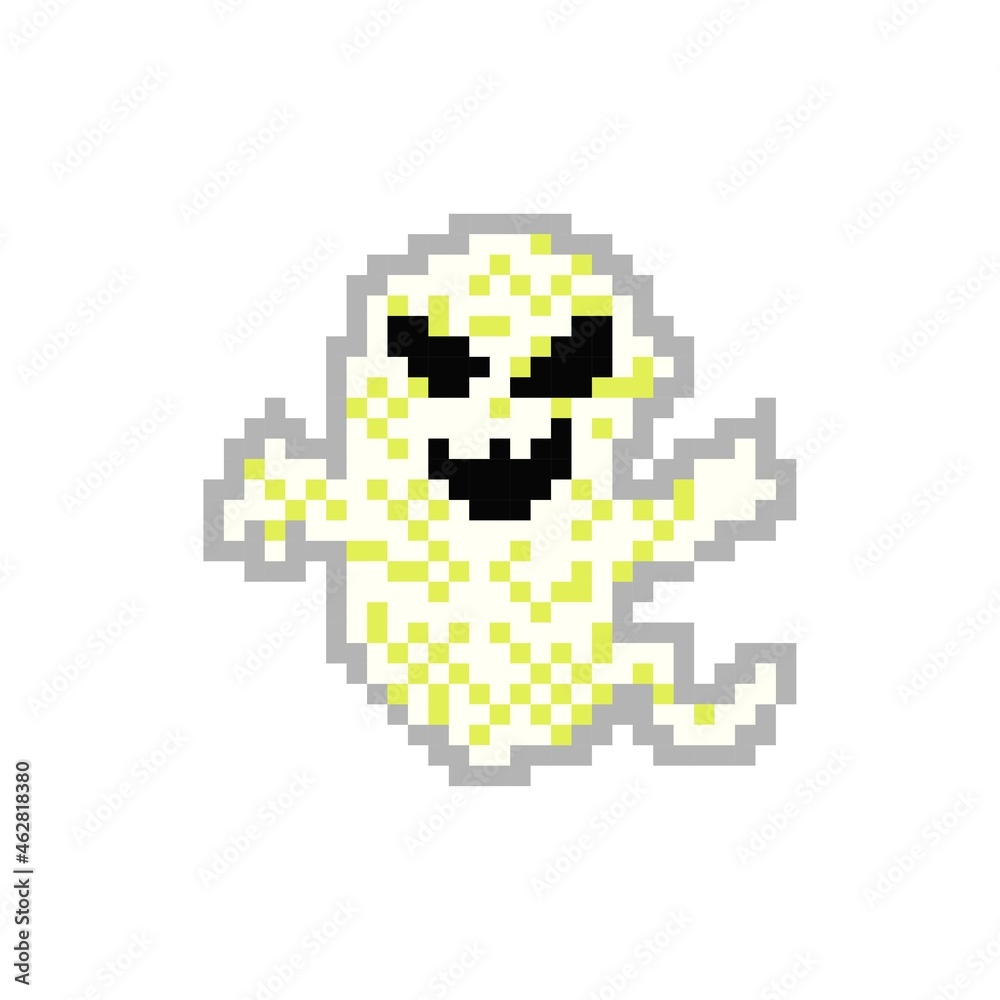 illustration vector graphic of flying ghost on white background. Scary white ghost. Happy Halloween. Flying ghost pixel game style illustration. Game 8 bit style. vector pixel art design. illustration vector graphic of flying ghost on white background. Scary white ghost. Happy Halloween. Flying ghost pixel game style illustration. Game 8 bit style. vector pixel art design.