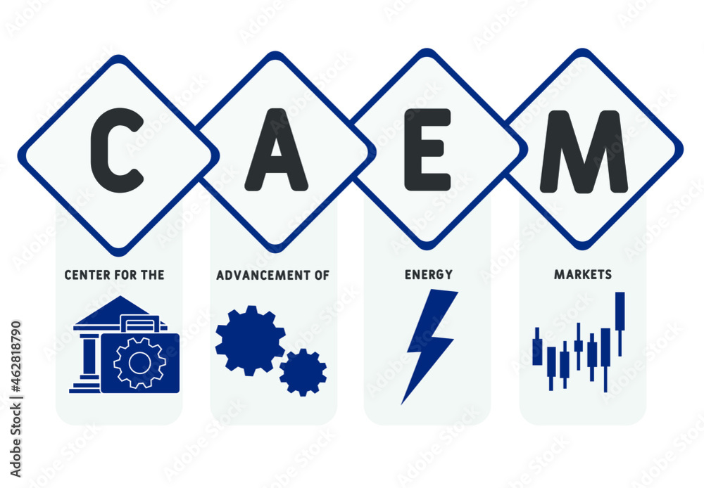 CAEM - Center for the Advancement of Energy Markets acronym. business concept background.  vector illustration concept with keywords and icons. lettering illustration with icons for web banner, flyer,