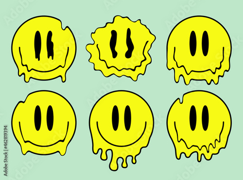 City graffiti smiling face. Various types of faces with drip, splash, disheveled, street style, set 6