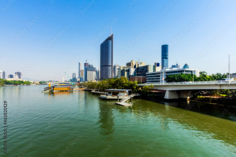 Australia, Brisbane, City skyline across Brisbane river Australia, Brisbane, City skyline across Brisbane river