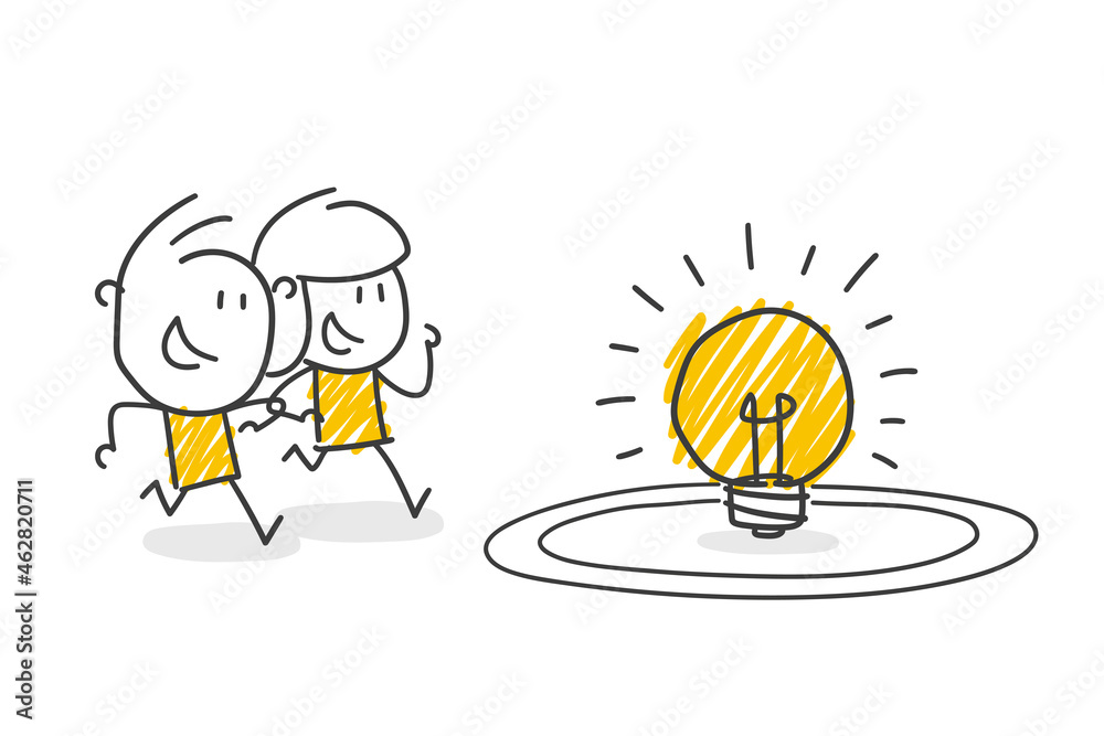 Strichfiguren / Strichmännchen: Idee, Glühlampe, Teamwork. (Nr. 653) Strichfiguren / Strichmännchen: Idee, Glühlampe, Teamwork. (Nr. 653)