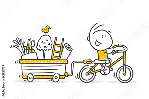 Strichfiguren / Strichmännchen: Fahrrad, Lastenrad, Transport. (Nr. 654)	