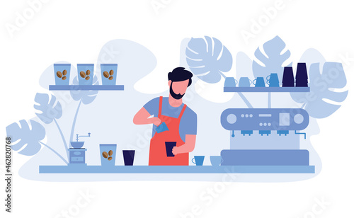 Simple flat barista make coffee drink design illustration