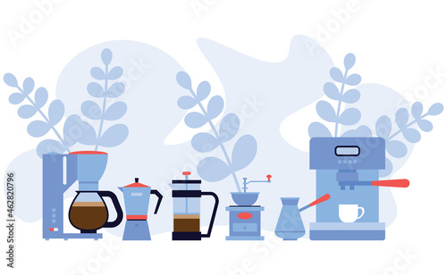 Simple flat coffee implements design illustration