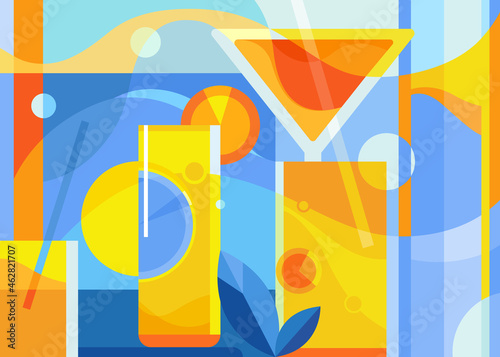 Banner with summer cocktails. Placard design in abstract style.