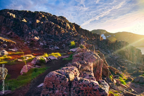 Rocky coastal landscape at sunset