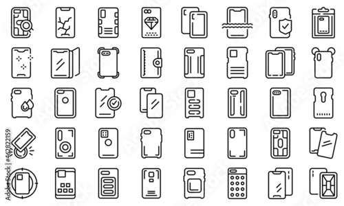 Smartphone case icons set outline vector. Cover case. Glass crash