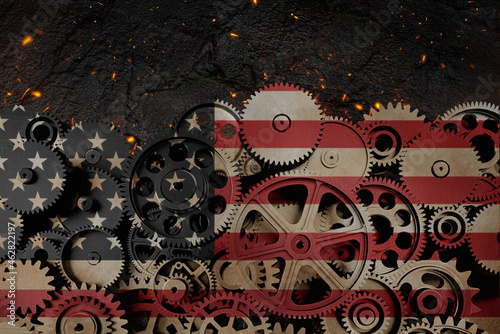 Business American Flag Cogs Background Economy
