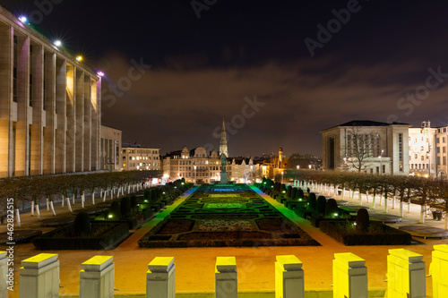 Belgium, Brussels, Mont des Arts, The Royal Library, Townhall and Lower City at night photo