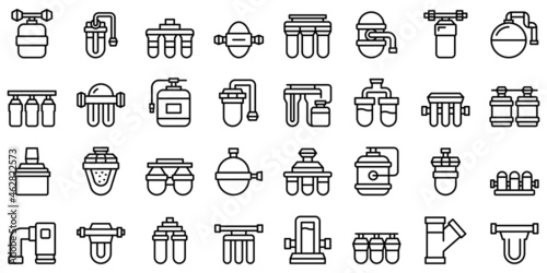 Reverse osmosis system icons set outline vector. Aqua filter. Water reverse