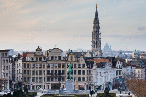 Belgium, Brussels, View from Mont des Arts, Townhall and lower city photo