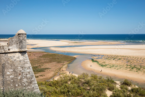 Scenic view of Ria Formosa against clear blue sky, Portugal photo