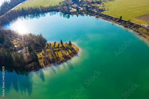 Germany, Bavaria, Konigsdorf, Drone view of Bibisee lake photo