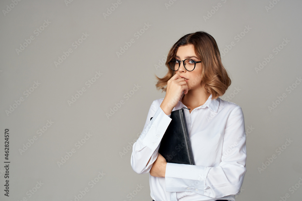 Businesswoman with documents in hand work isolated background Businesswoman with documents in hand work isolated background