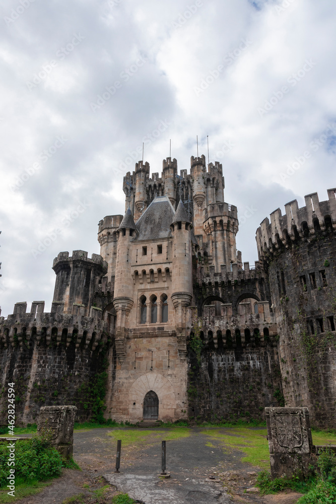 main facade of butron castle on a cloudy day main facade of butron castle on a cloudy day