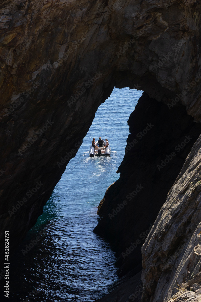 boat in a cave in cap de creus