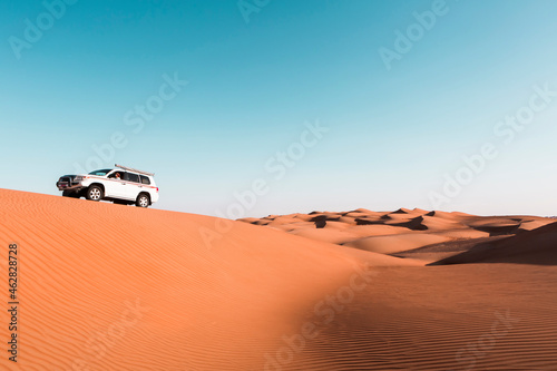 Sultanate Of Oman, Wahiba Sands, Dune bashing in an SUV photo