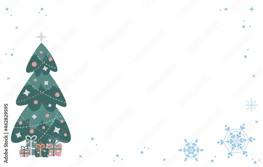 Christmas or new year vector banner or background with decorated tree, gifts, snowflakes and stars. Christmas or new year vector banner or background with decorated tree, gifts, snowflakes and stars.