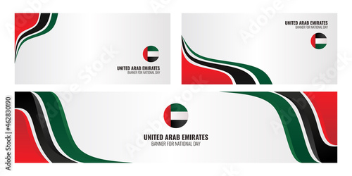 Set United Arab Emirates ( UAE ) National Day banner and header with flag colorful template.