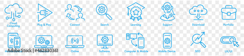 IT information technology, software, website content, network system, web design, mobile device, icon set editable stroke vector 
