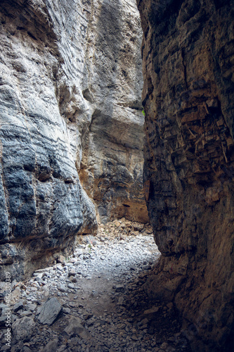 Narrow path of rock mountain at Imbros Gorge, Crete, Greece photo