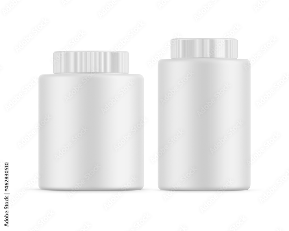 Plastic jar bottle mockup template on isolated white background, ready for design presentation, 3d illustration Plastic jar bottle mockup template on isolated white background, ready for design presentation, 3d illustration