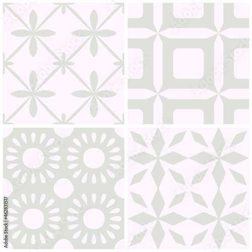Tile portugal flower seamless pattern set. Blue color geometric background. Traditional azulejo repeat ornament. Vector monochrome pattern collection.Abstract vintage print for fabric,packaging.