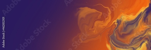 Abstract background painting art with gradient blue, orange and flame texture paint brush for presentation, website, halloween poster, wall decoration, or t-shirt design.