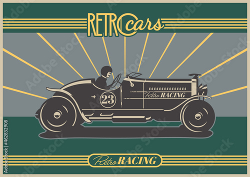 Retro Racing Poster 1910s, 1920s Sport Car 