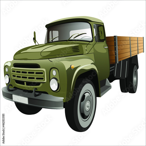 cargo onboard a retro car on a white background vector