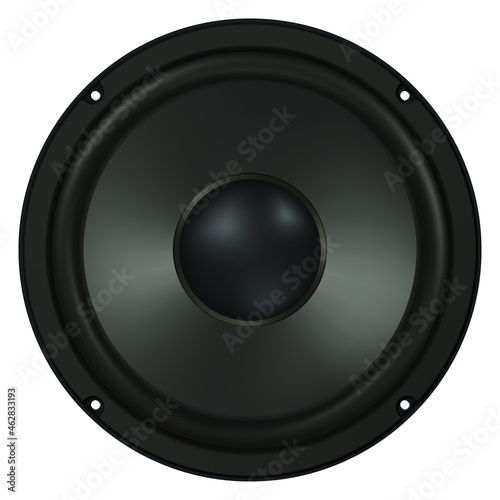 Realistic low frequency speaker. Isolated speaker on white background. Vector illustration.