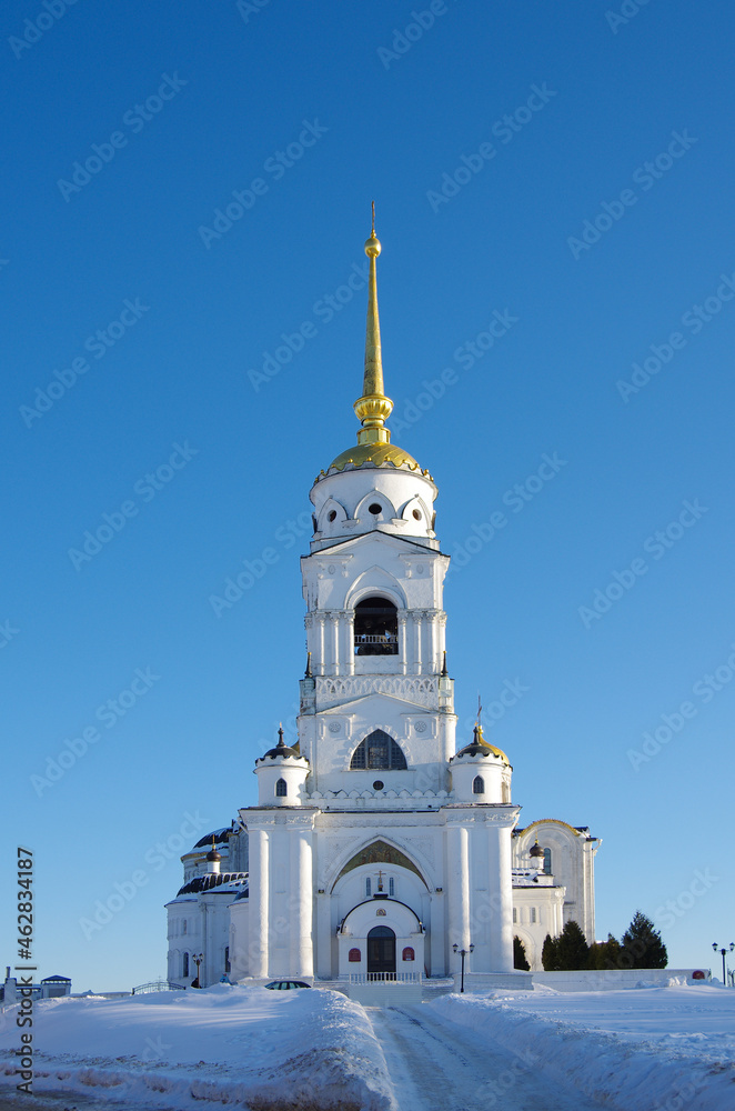 Vladimir, Russia - March, 2021: Dormition Cathedral in winter sunny day