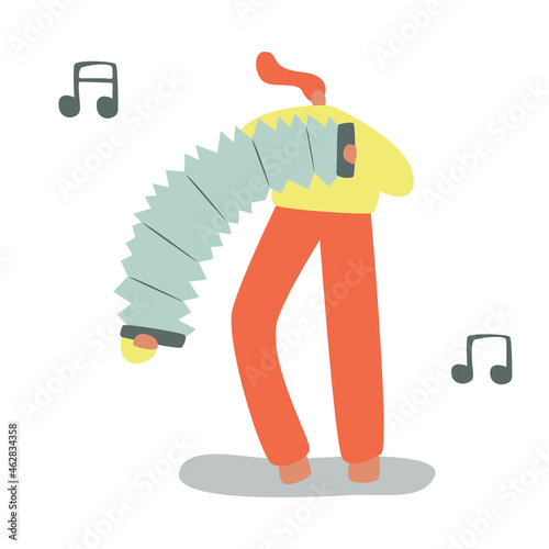 Vector illustration with accordionist. Cartoon character.