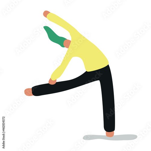 Vector illustration with woman doing yoga. Cartoon charcter