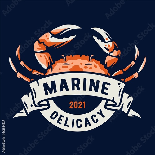 Sea or nautical, oceanic crab. Nautical ship delicacy for marine cooking. Outdoor seafood design