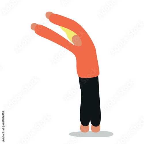 Vector illustration with woman doing yoga. Half moon - asana. Cartoon charcter