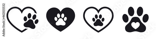Heart and pet paw print dog cat icon