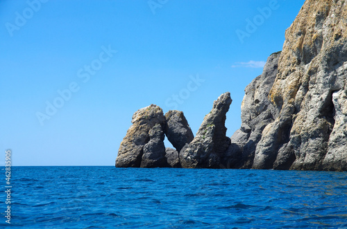 Rock Three monks in the district of Noviy Svet, Crimea. View from the Black sea